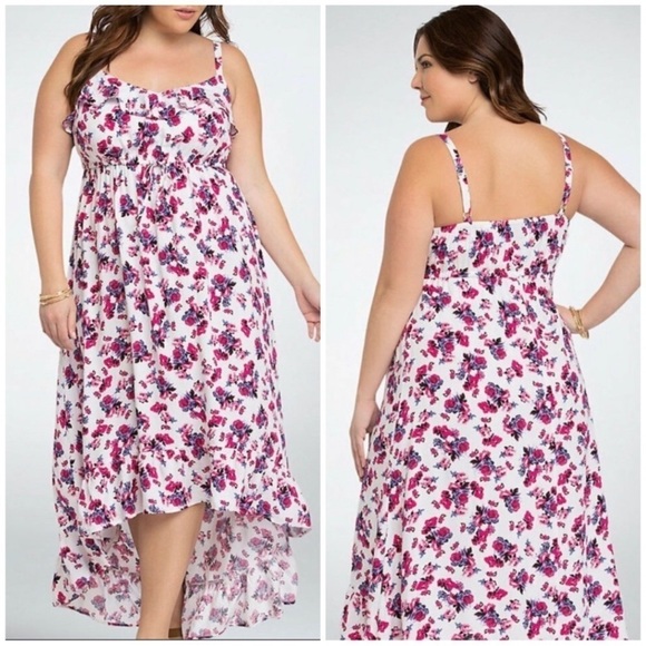 TORRID White Floral Ruffle Challis High Low Maxi Dress - Picture 2 of 11